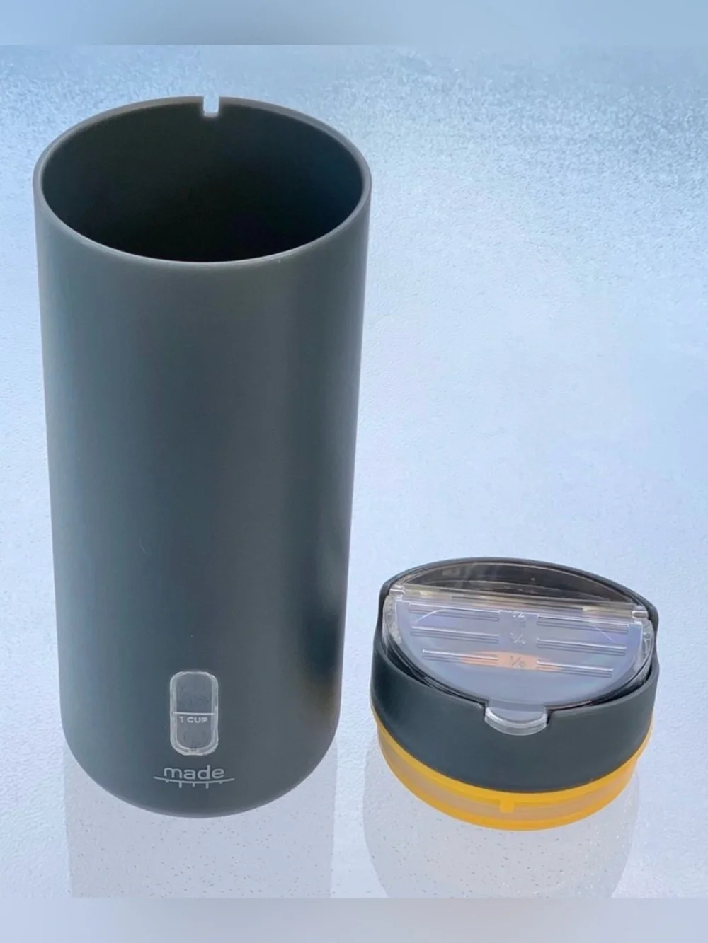 Made Gray and Yellow 36 Oz. Measuring Food Storage Container